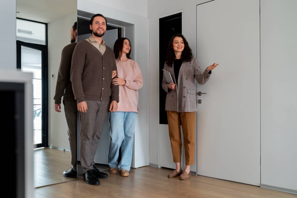 Propriétaire faisant visiter un logement